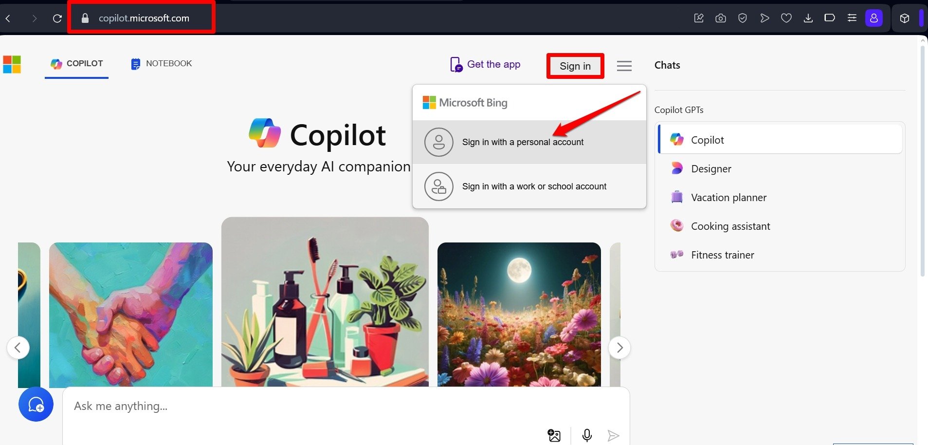accedi a Copilot