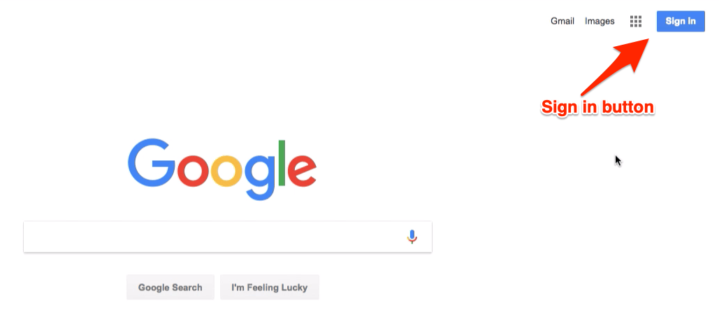 Bouton de connexion au compte Google sur la page d'accueil de Google.com