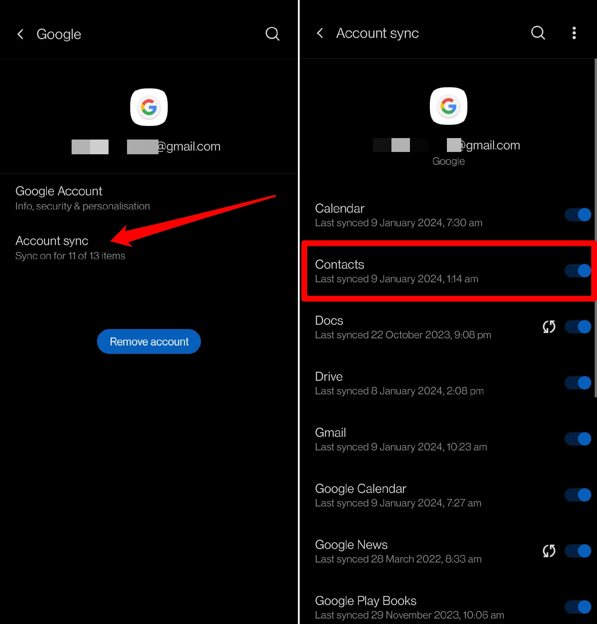 habilitar sincronización de contactos en Android