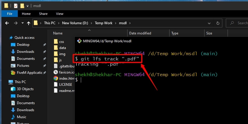 git lfs track-Befehl - Große Dateien auf GitHub hochladen