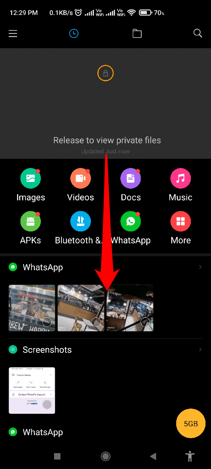 Nach unten ziehen, um auf Ihre versteckten Dateien im Android-Dateimanager zuzugreifen