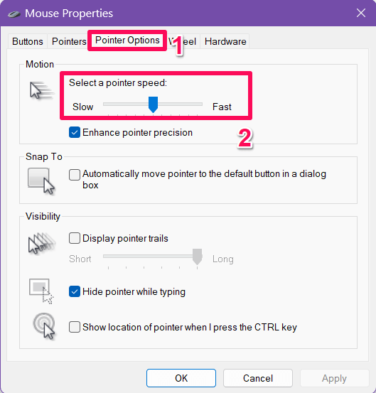 Cambia la sensibilità del mouse utilizzando il cursore