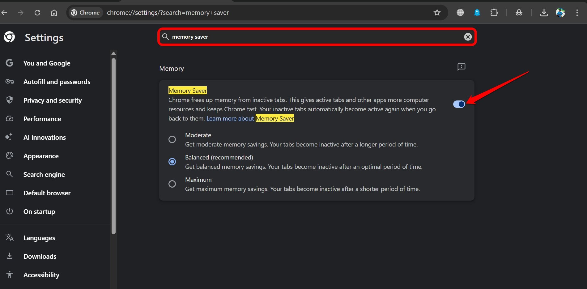 ativar economizador de memória no Chrome