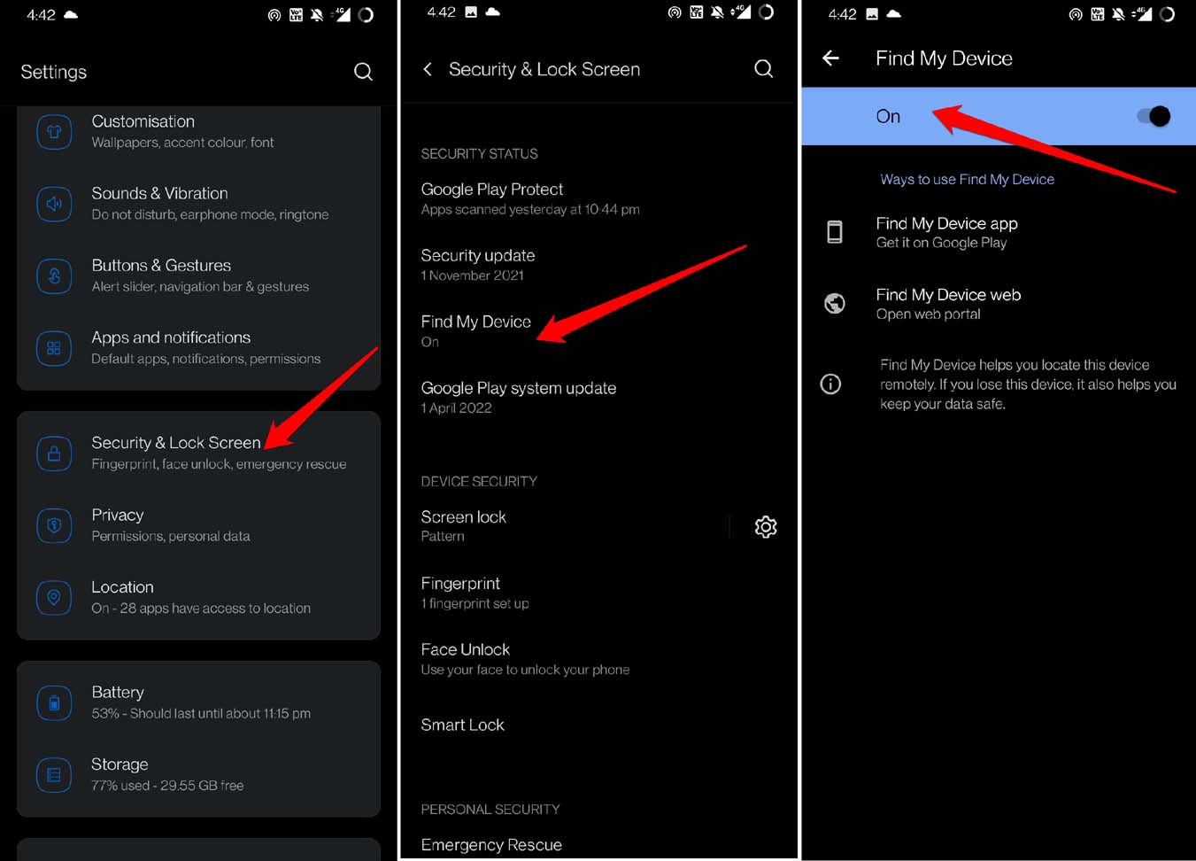 activar Encontrar mi dispositivo en Android