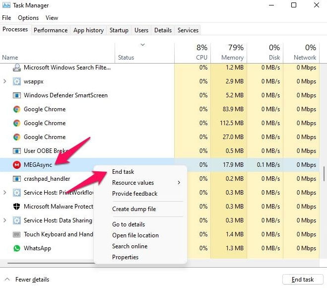Reinicia la aplicación MEGA Sync - MegaSync no funciona