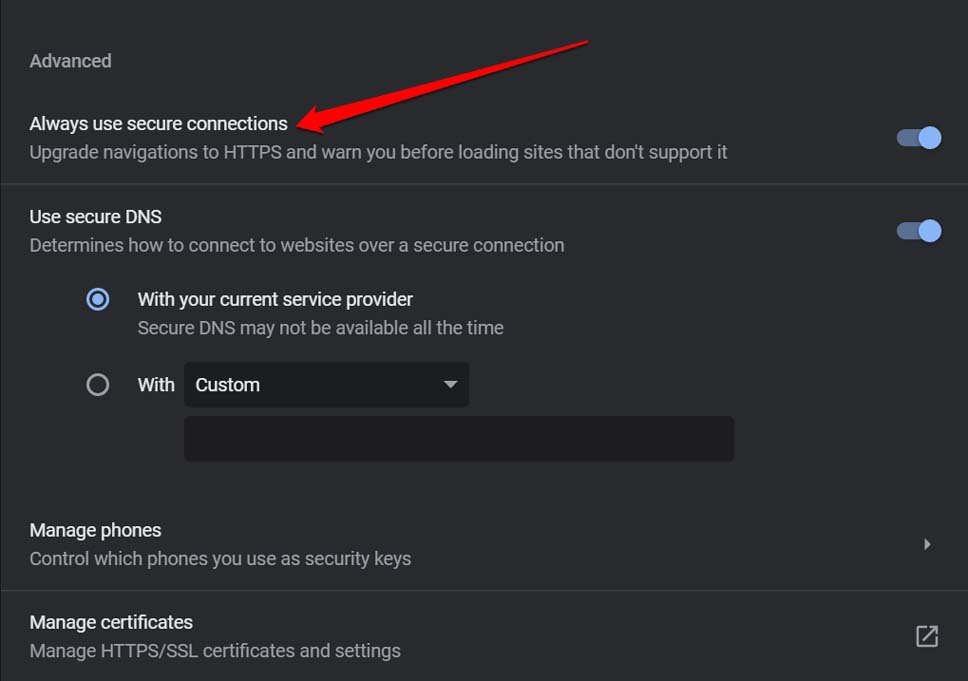 activer toujours les connexions sécurisées
