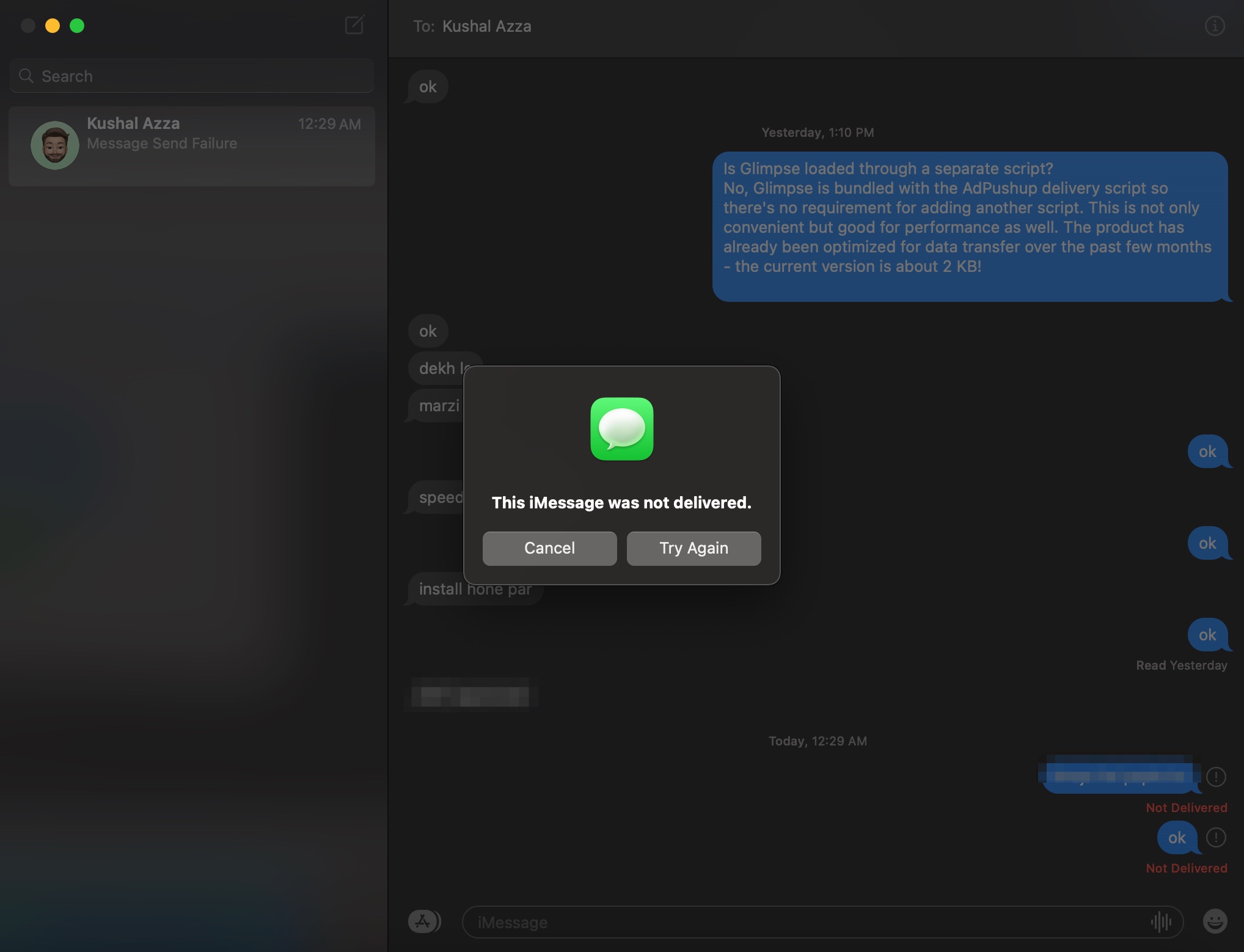 Este iMessage no fue entregado MacBook