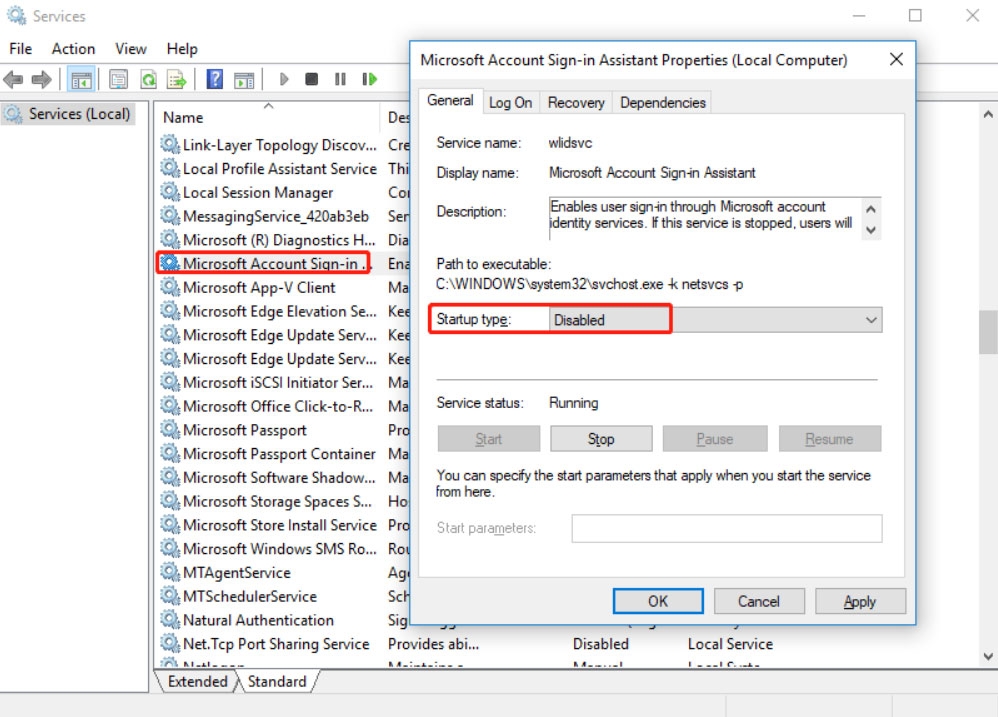 Desactivar el servicio de asistente de inicio de sesión de cuenta de Microsoft - Se informó un error WIL de Autopilot.dll