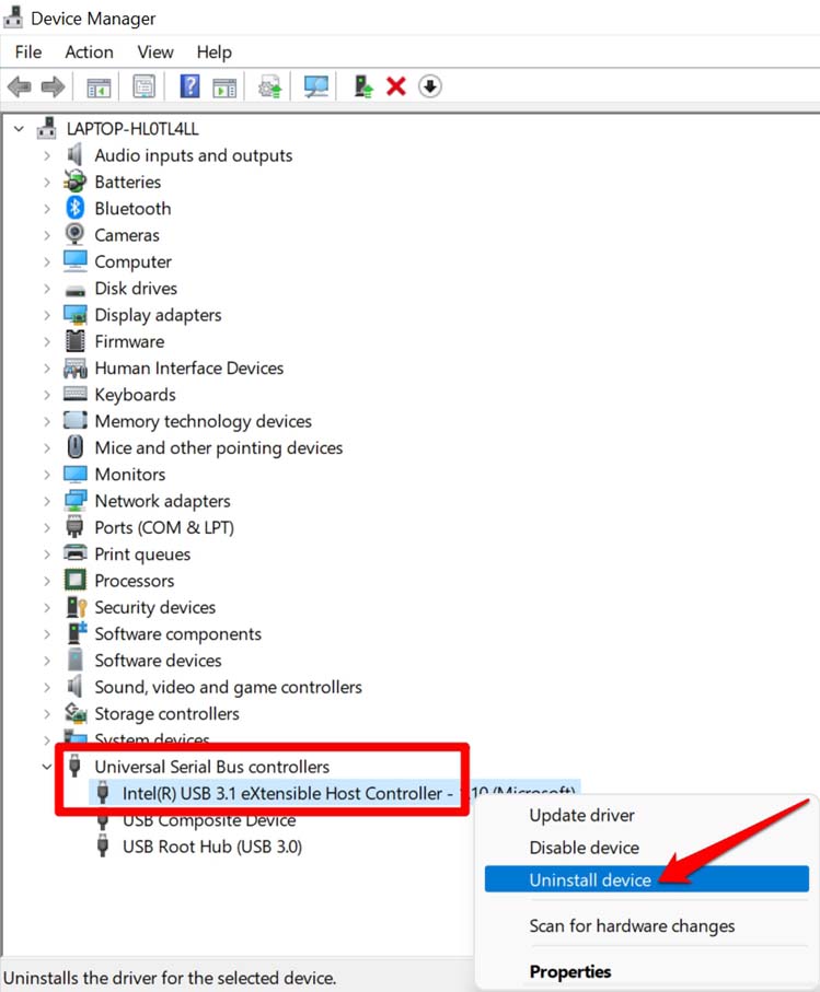 désinstaller le pilote usb
