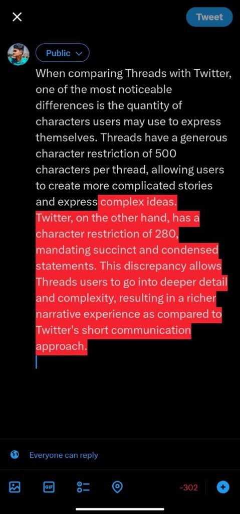 Limite de caractères - Threads vs. Twitter