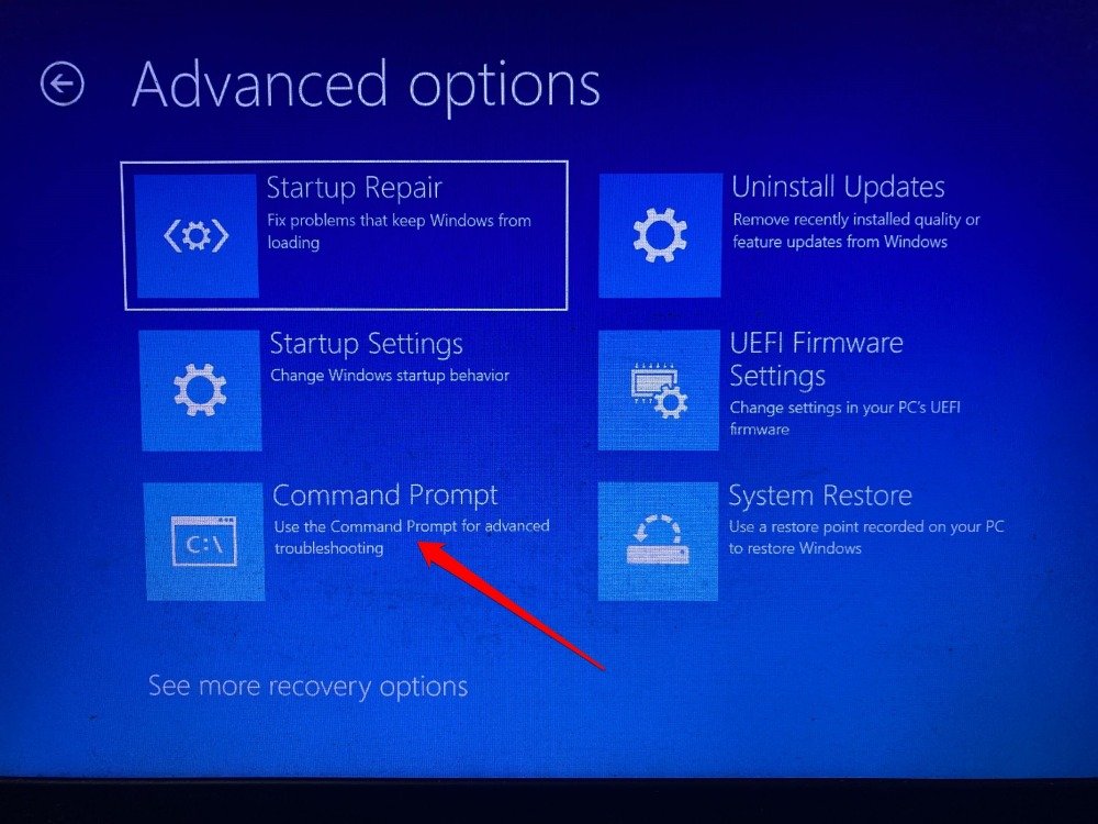 open command prompt from Windows advanced options