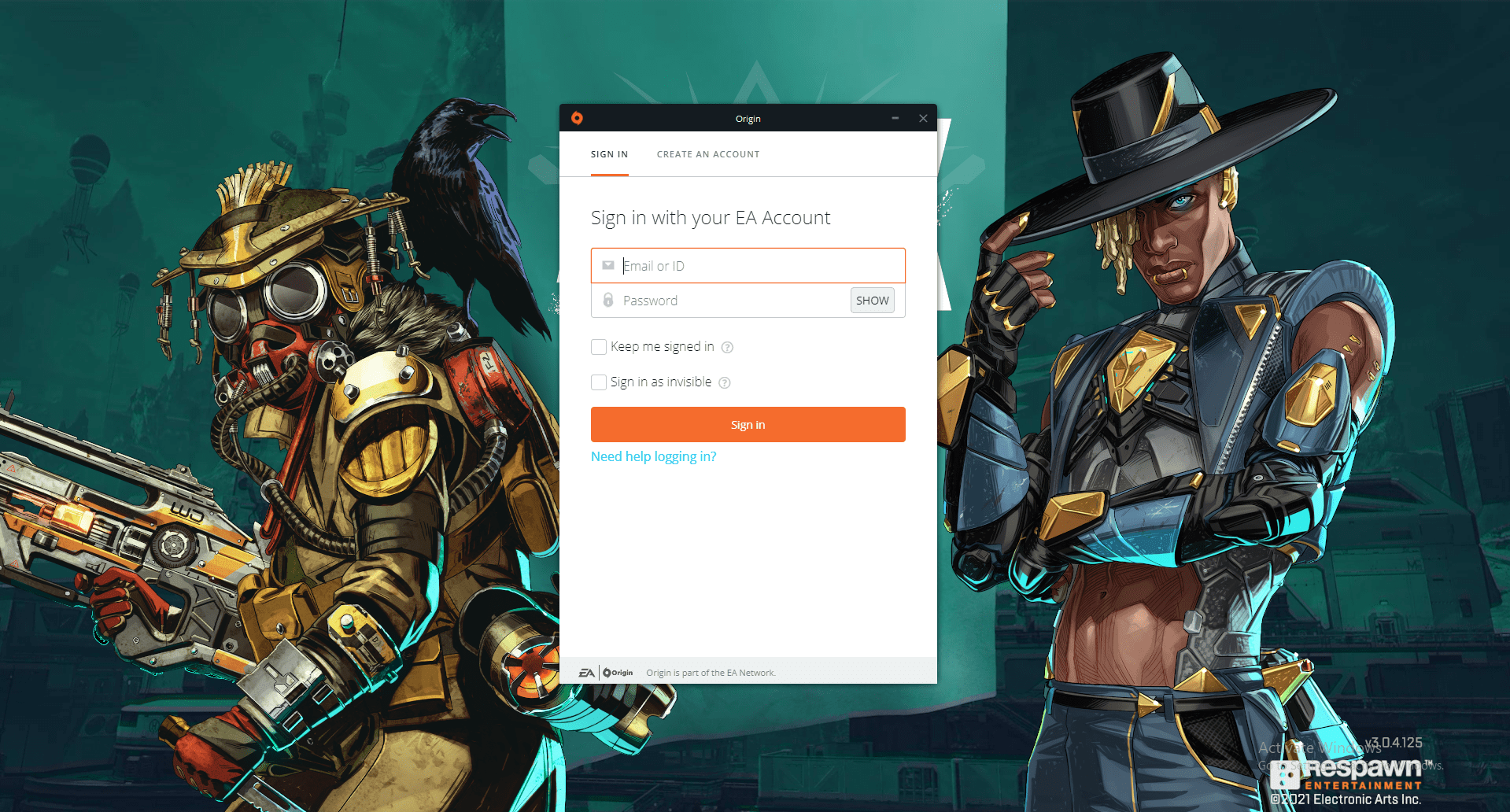 La page de connexion d'Origin s'affichera à l'écran, entrez vos identifiants puis cliquez sur « se connecter » pour continuer.