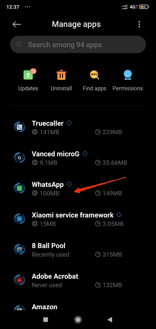 Ora, individua Whatsapp e clicca su di esso.