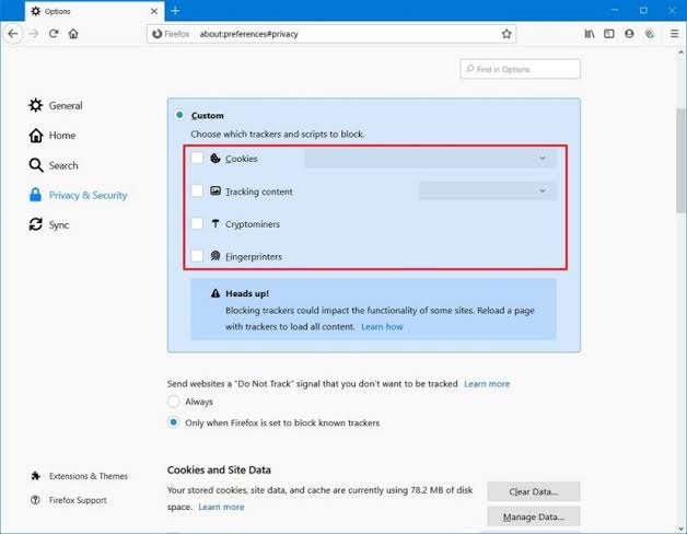 Firefoxでの強化トラッキング保護を無効にする - パラマウントプラスエラーコード124を修正