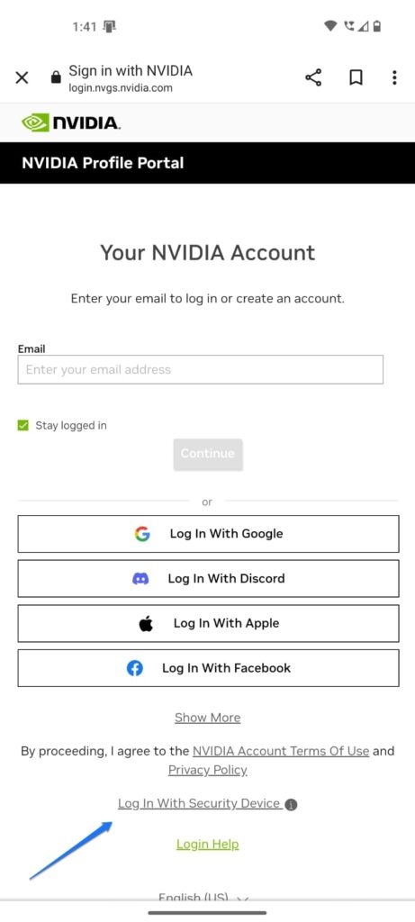Configuration Nvidia - Connexion avec des Clés d'accès