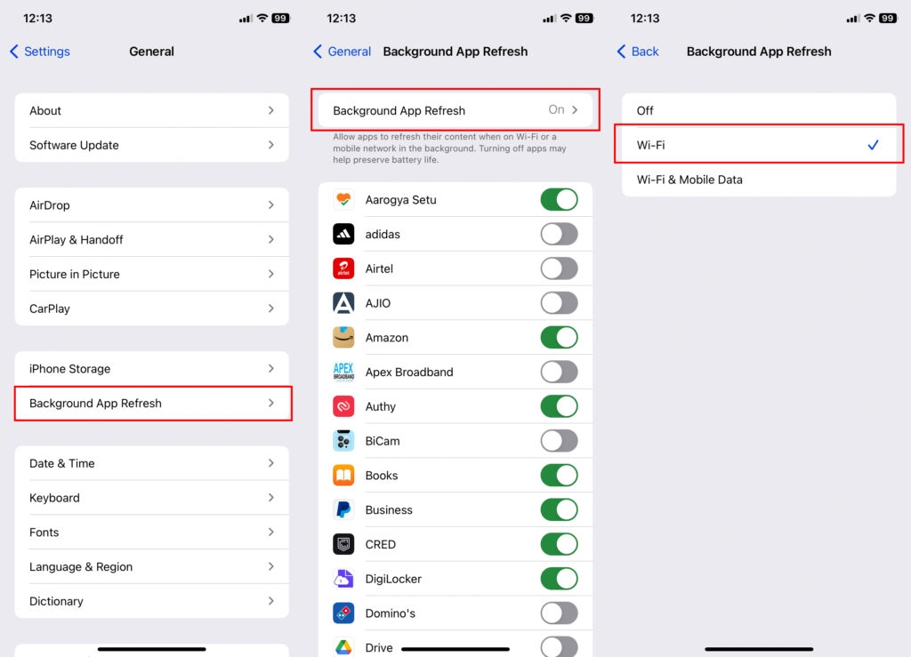 Rafraîchissement des applications en arrière-plan iPhone - Vérifiez l'utilisation des données sur iPhone