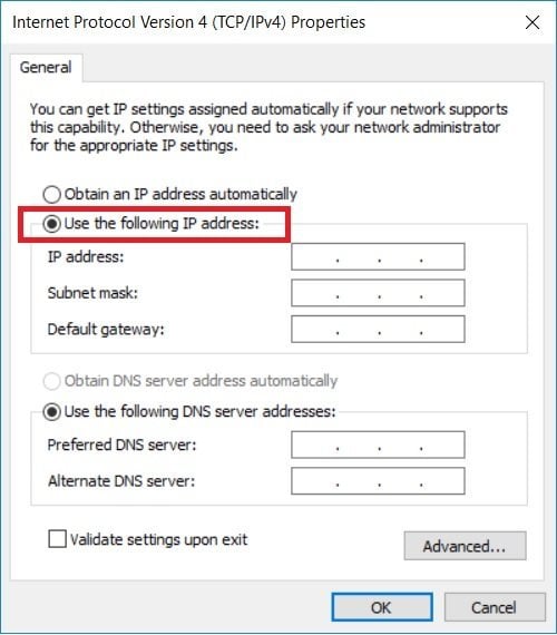 cambiar dirección IP