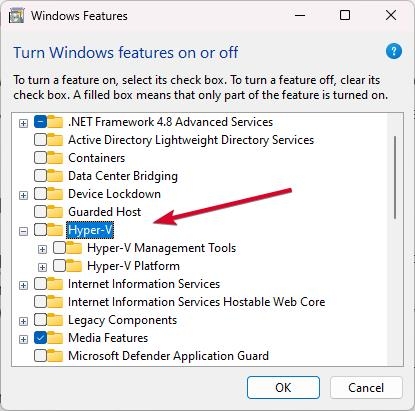 Hyper-V über die Einstellungen deaktivieren - Hyper-V auf Windows 11