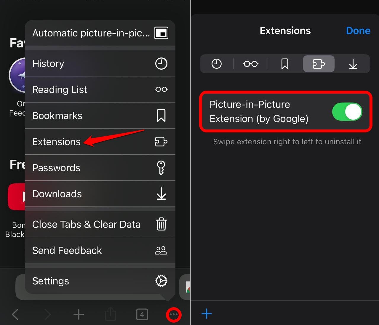ativar extensão do Chrome no iPhone